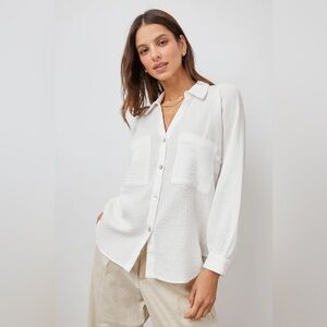 Rails Button Down White Cotton Gauze Blouse (Lauren) size S